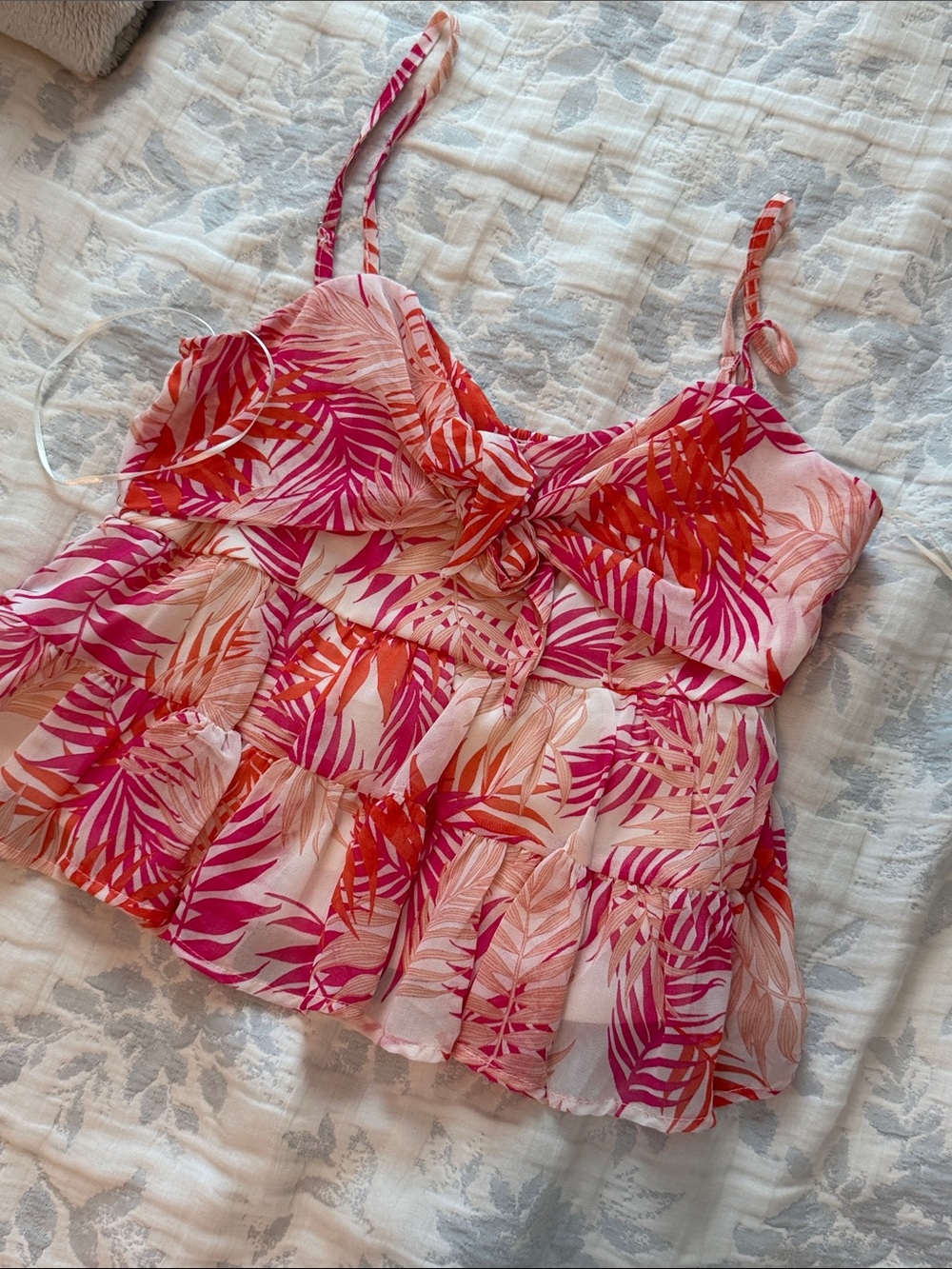 miami Pink & Coral Leaf Tiered Camisole